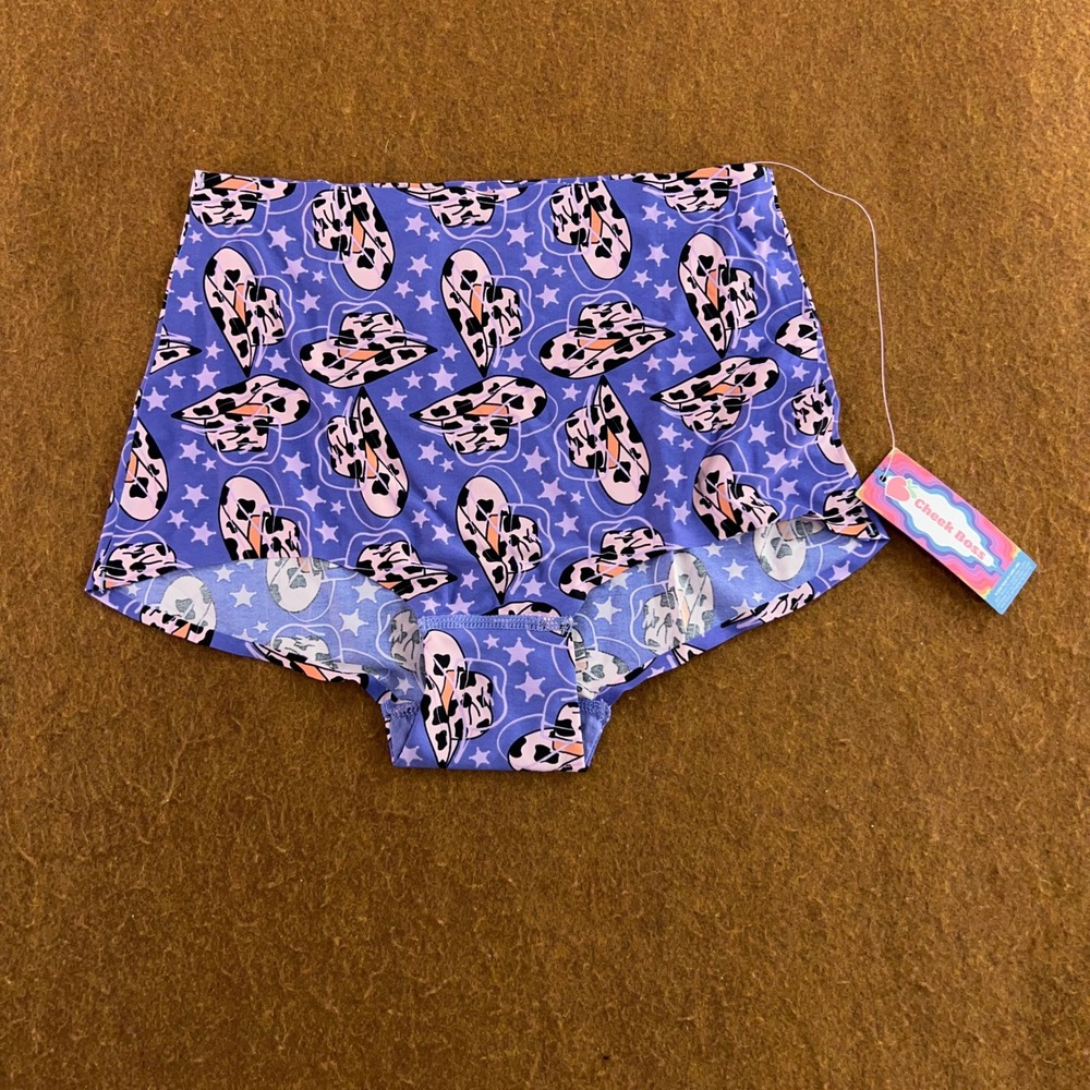 Cheek Boss Womens M Purple Cowgirl Hat Star Seamless High Waist Brief Panty NWT